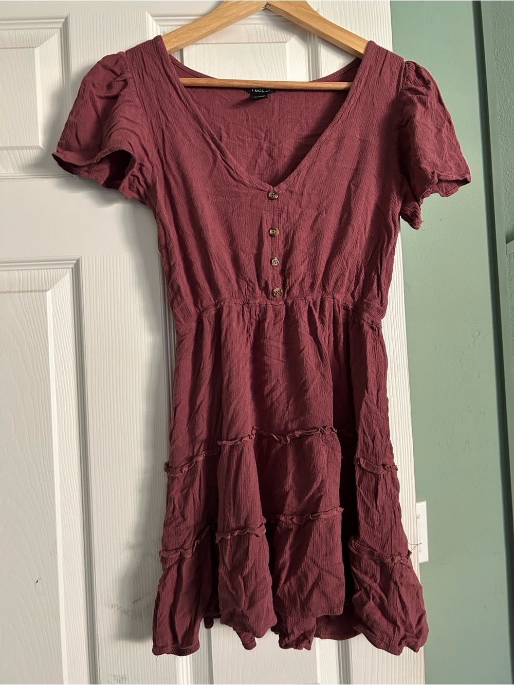 Rue21 Mauve Short Sleeve Button-Tiered Dress